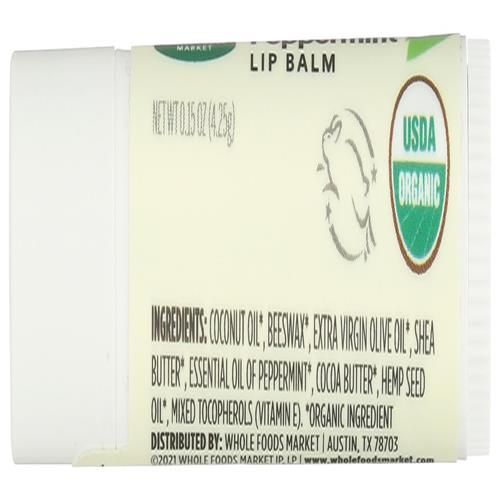 Whole Foods Market, Organic Lip Balm, Peppermint, 0.15 Ounce