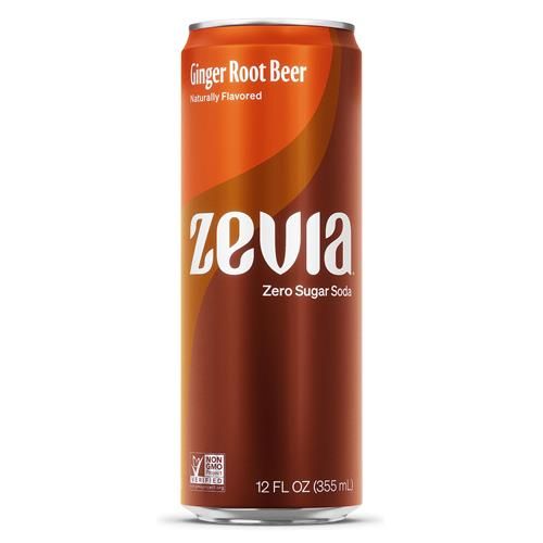 Zevia Zero Sugar Soda, Ginger Root Beer, 12 Ounce Sleek Can