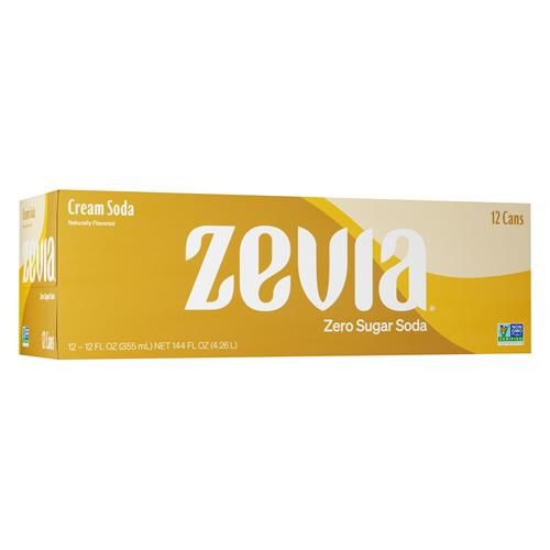 Zevia Zero Sugar Soda, Cream Soda, 12 Ounce Cans (Pack Of 12)