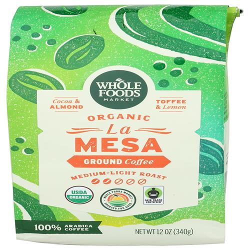 Whole Foods Market, Organic La Mesa Coffee, Medium-Light Roast Ground, 12 Ounce