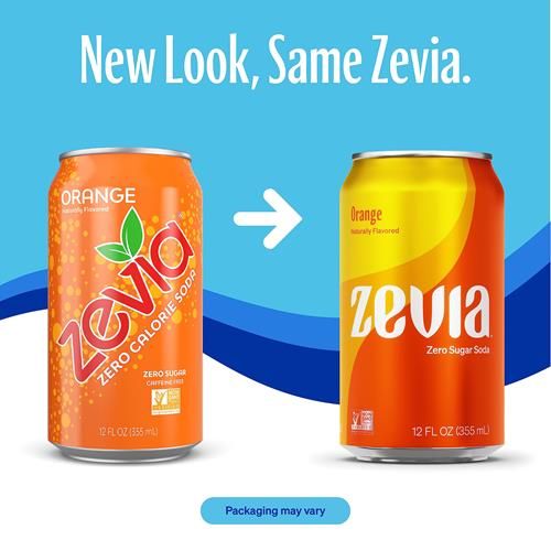 Zevia Zero Sugar Soda, Orange, 12 Ounce Sleek Can
