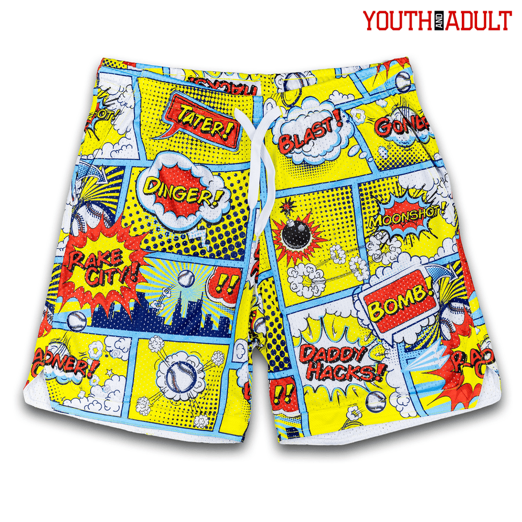 Comic Book Bombs Lifestyle Baseball Mesh Shorts