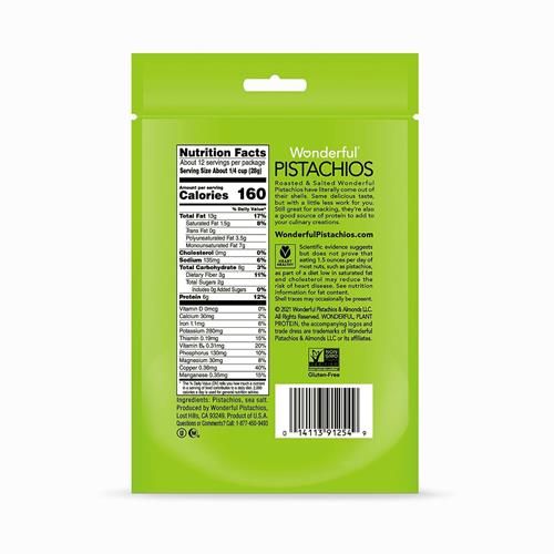 Wonderful Pistachios No Shells, Roasted & Salted Nuts, 12 Ounce Resealable Bag, Protein Snacks, Gluten Free, Healthy Snack