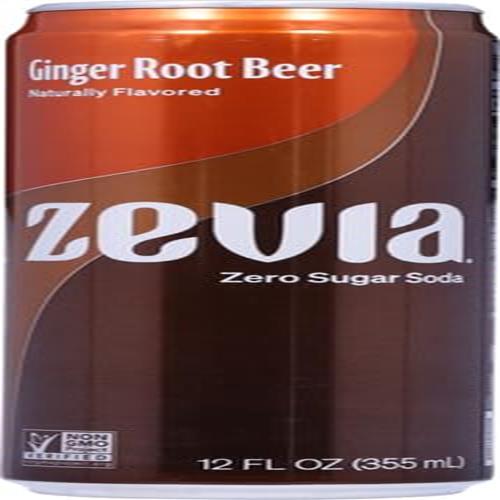 Zevia Zero Sugar Soda, Ginger Root Beer, 12 Ounce Sleek Can