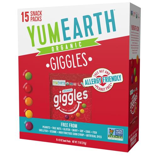 Yumearth Organic Giggles Chewy Candy – Allergy Friendly, No Artificial Dyes, Non Gmo, Gluten Free, Fruit Flavored, Vegan Candy Snacks With No Artificial Flavors, 0.5 Oz (Box Of 15)?