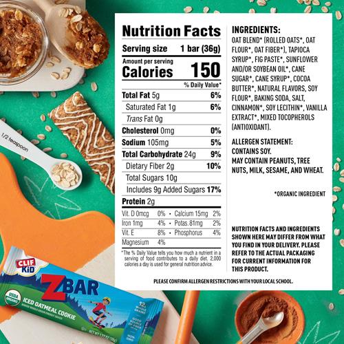 Zbar - Iced Oatmeal Cookie - Soft Baked Snack Bars - Non-Gmo - 12G Whole Grains - Usda Organic Granola Bars (6 Pack)