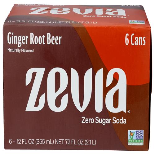 Zevia, Soda Ginger Root Beer, 6Pk, 12 Fl Oz