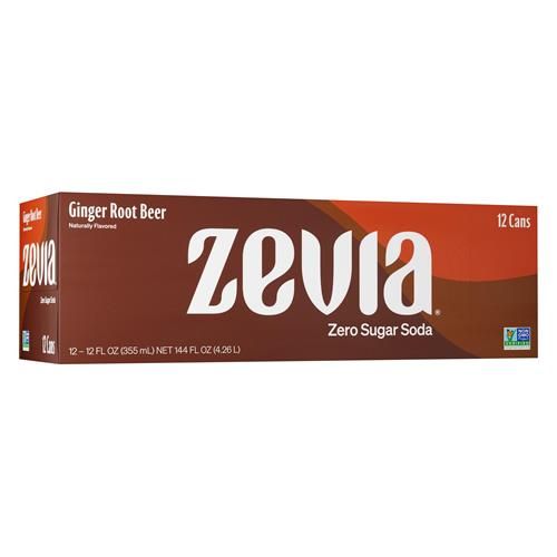Zevia Zero Sugar Soda, Ginger Root Beer, 12 Ounce Cans (Pack Of 12)