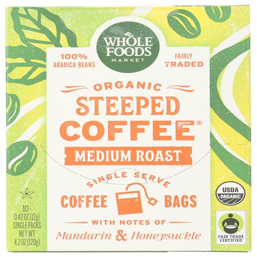 Whole Foods Market, Organic Steeped Coffee, Medium Roast, 10 Count, 4.2 Ounce