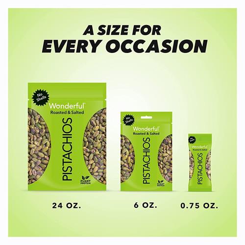 Wonderful Pistachios No Shells, Roasted & Salted Nuts, 12 Ounce Resealable Bag, Protein Snacks, Gluten Free, Healthy Snack