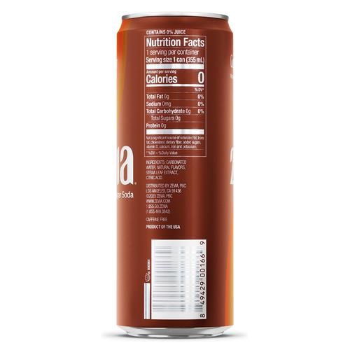 Zevia Zero Sugar Soda, Ginger Root Beer, 12 Ounce Sleek Can