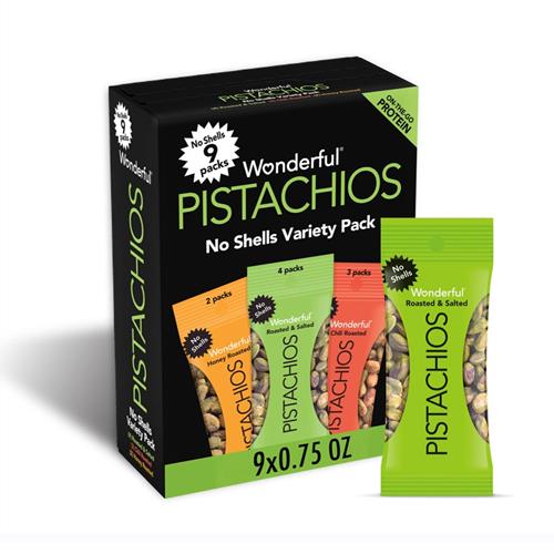 Wonderful Pistachios No Shells, 3 Flavors Mixed Variety Pack Of 9 (0.75 Ounce), Roasted & Salted Nuts (4), Chili Roasted (3), Honey Roasted (2), Protein Snacks, Gluten Free, Pantry Staples, Healt