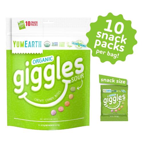 Yumearth Organic Sour Giggles Chewy Candy - Allergy Friendly (Top 9 Free), No Artificial Dyes Or Flavors, Non Gmo, Gluten Free, Vegan - Individually Wrapped Sour Snack Packs - 0.5 Ounce (Pack Of