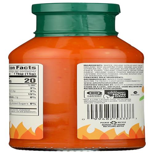 Whole Foods Market, Organic Wing Sauce, Garlic Buffalo Mild, 12.5 Fl Oz