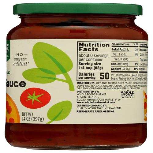 Whole Foods Market, Organic Pizza Sauce, 14 Ounce