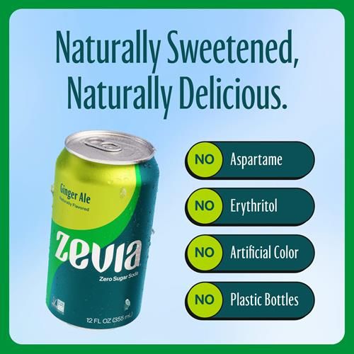 Zevia Zero Sugar Soda, Ginger Ale, 12 Ounce Cans (Pack Of 12)