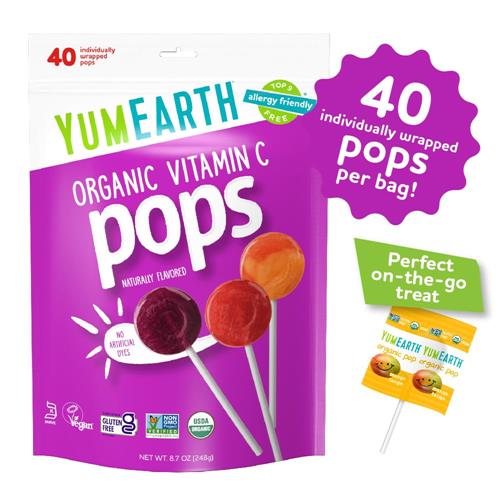 Yumearth Organic Vitamin C Pops Variety Pack, 40 Fruit Flavored Favorites Lollipops, Allergy Friendly, Gluten Free, Non-Gmo, Vegan, No Artificial Flavors Or Dyes