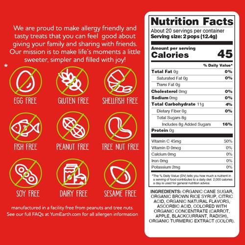 Yumearth Organic Pops Variety Pack, 40 Fruit Flavored Favorites Lollipops, Allergy Friendly, Gluten Free, Non-Gmo, Vegan, No Artificial Flavors Or Dyes
