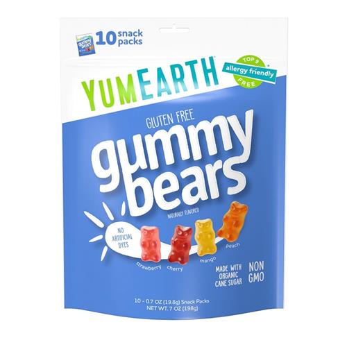 Yumearth Organic Fruit Flavored Gummy Bears, 10- .7Oz. Snack Packs, Allergy Friendly, Gluten Free, Non-Gmo, No Artificial Flavors Or Dyes, Assorted