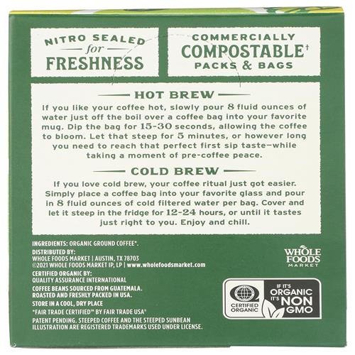 Whole Foods Market, Organic Steeped Coffee, Dark Roast, 10 Count, 4.2 Ounce