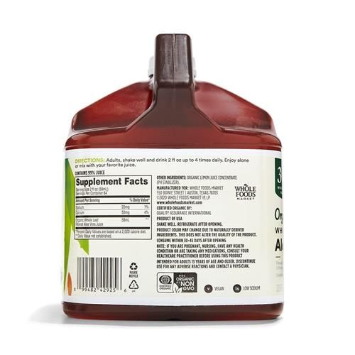 Whole Foods Market, Organic Whole Leaf Aloe Vera Juice, 128 Fz