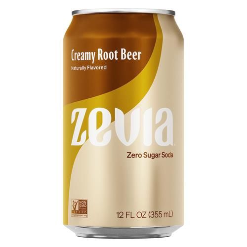 Zevia Zero Sugar Soda, Creamy Root Beer, 12 Ounce Cans (Pack Of 12)