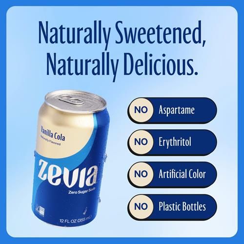 Zevia Zero Calorie Soda, Vanilla Cola, 12 Ounce Cans (Pack Of 6)