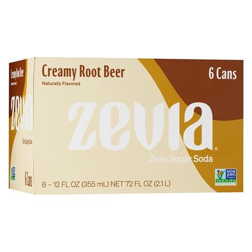 Zevia Zero Calorie Soda, Creamy Root Beer, 12 Ounce Cans (Pack Of 6)
