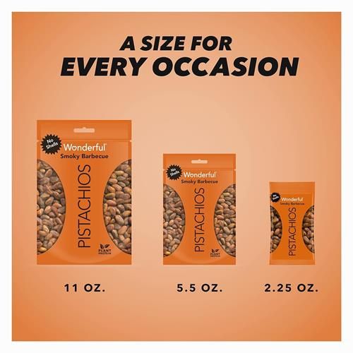Wonderful Pistachios No Shells, Smoky Barbecue Flavored Nuts, 11 Ounce Resealable Bag, Protein Snacks, Gluten Free, Healthy Food