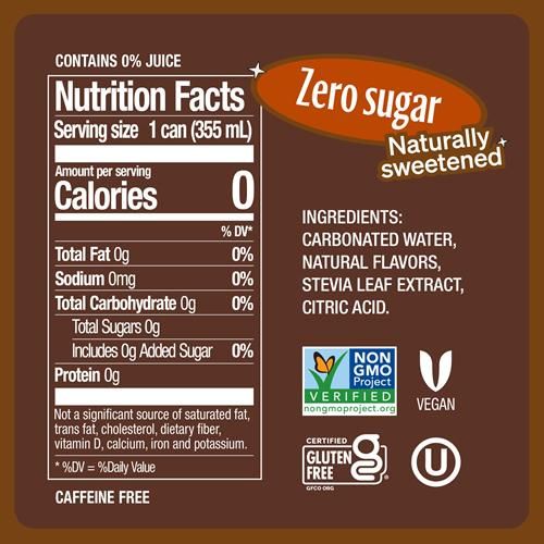 Zevia Ginger Root Beer, Zero Calorie Soda, 12 Fl Oz Cans, 6 Pack