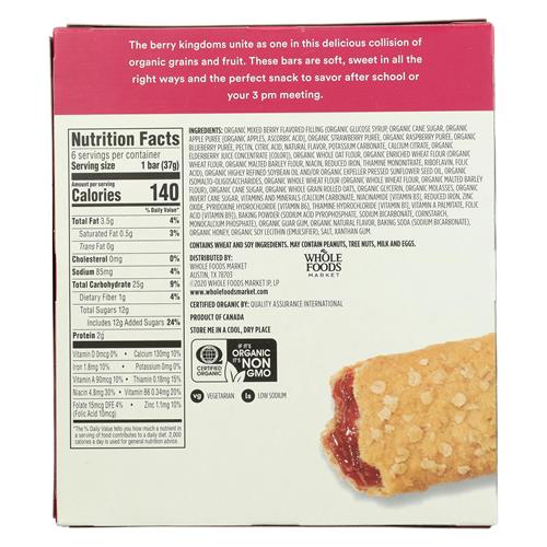 Whole Foods Market, Organic Mixed Berry Cereal Bar 6 Count, 7.8 Oz