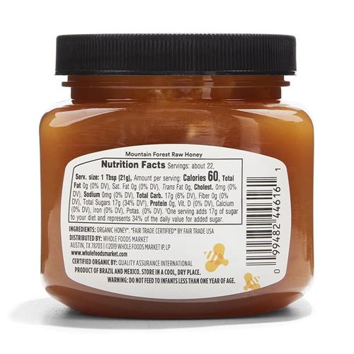 Whole Foods Market, Organic Raw Mountain Forest Honey, 16 Ounce