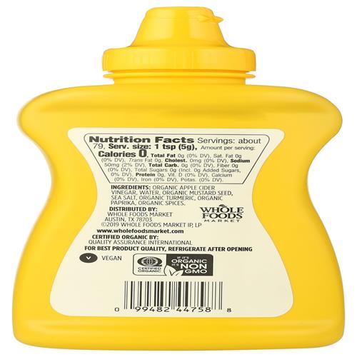 Whole Foods Market, Organic Yellow Mustard, 14 Ounce