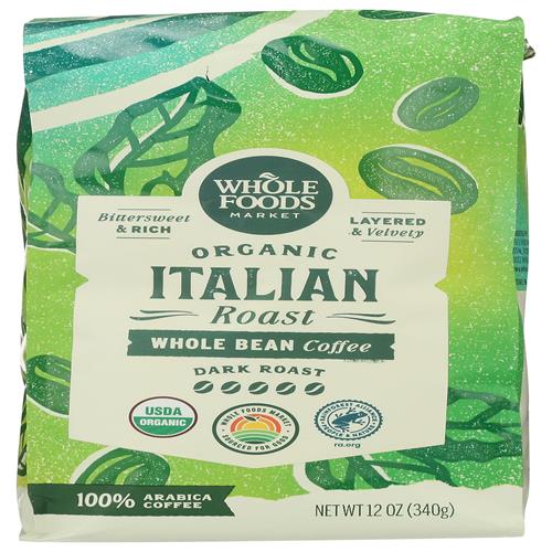 Whole Foods Market, Organic Italian Roast Coffee, Dark Whole Bean, 12 Ounce