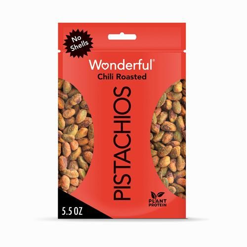 Wonderful Pistachios No Shells, Chili Roasted Nuts, 5.5 Ounce Resealable Bag, Protein Snacks, Gluten Free Travel Snacks, Healthy Snack