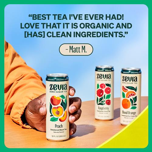Zevia Organic Sweetened Peach Black Tea, 12 Fz