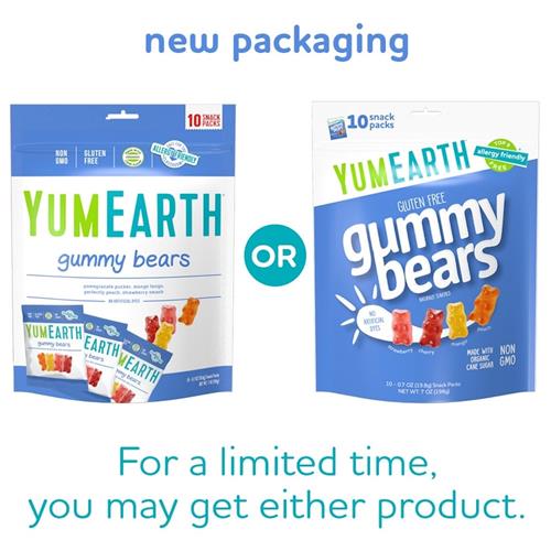 Yumearth Organic Fruit Flavored Gummy Bears, 10- .7Oz. Snack Packs, Allergy Friendly, Gluten Free, Non-Gmo, No Artificial Flavors Or Dyes, Assorted