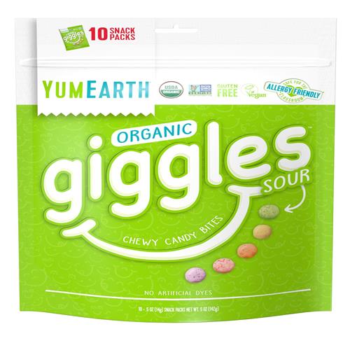 Yumearth Organic Sour Giggles Chewy Candy - Allergy Friendly (Top 9 Free), No Artificial Dyes Or Flavors, Non Gmo, Gluten Free, Vegan - Individually Wrapped Sour Snack Packs - 0.5 Ounce (Pack Of