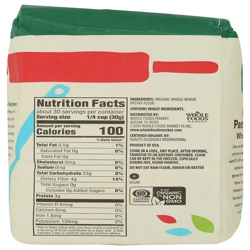 Whole Foods Market, Organic Whole Wheat Pastry Flour, 2 Lb