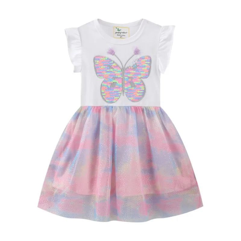 Jumping Meters New Arrival Princess Party Tutu Dresses Unicorn Embroidery Mesh Cute Animals Birthday Gifts Kids Costume Dresses