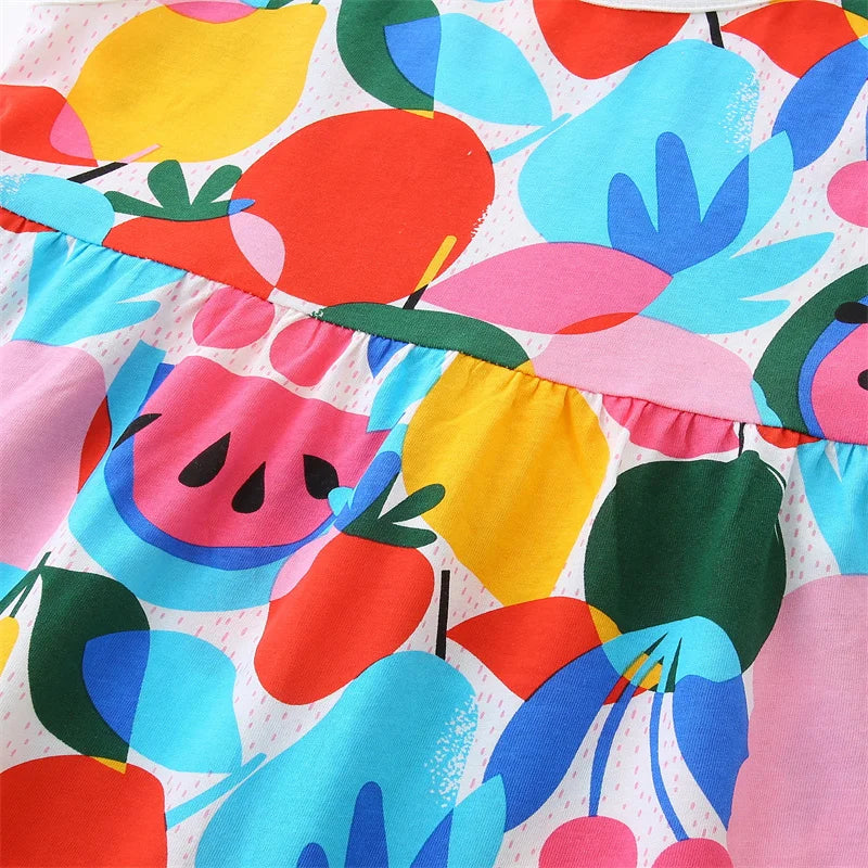 2-7T Jumping Meters Princess Dresses Summer Girls Party Dress Flowers Print Children's Short Sleeve Dresses Frocks Toddler