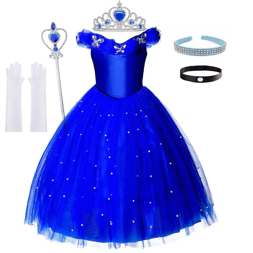 Kid Dressy Cinderella Princess Party Gown Girls Prom Off Shoulder Deluxe Dress Puffy Toddler Christmas Eevent Hallloween Apparel
