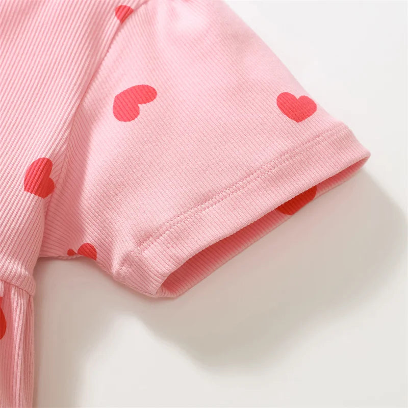 Jumping Meters  2-8 Years New Arrival Girls Dresses Hearts Hot Selling Summer Kids Clothing Short Sleeve Baby Frocks