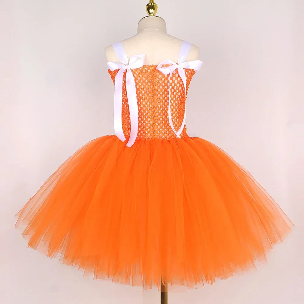 Orange White Fox Tutu Dress for Girls Birthday Party Carnival Fancy Dresses Animal Cosplay Halloween Costume for Kids Clothes