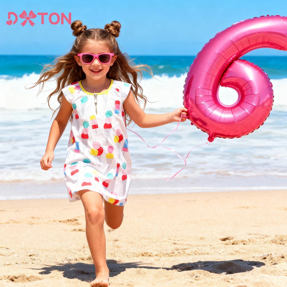 DXTON Girls Summer Holiday Dress Ice Cream Print Kids Sleeveless Dress  A-line Casual Children School Outfits Girls Daily Clothe