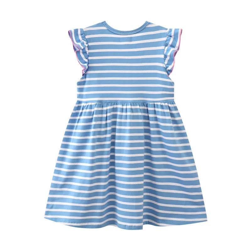 Jumping Meters 2-8T Princess Girls Dresses For Summer Children's Clothing Striped Unicorn Baby Birthday Dresses Kids Costume