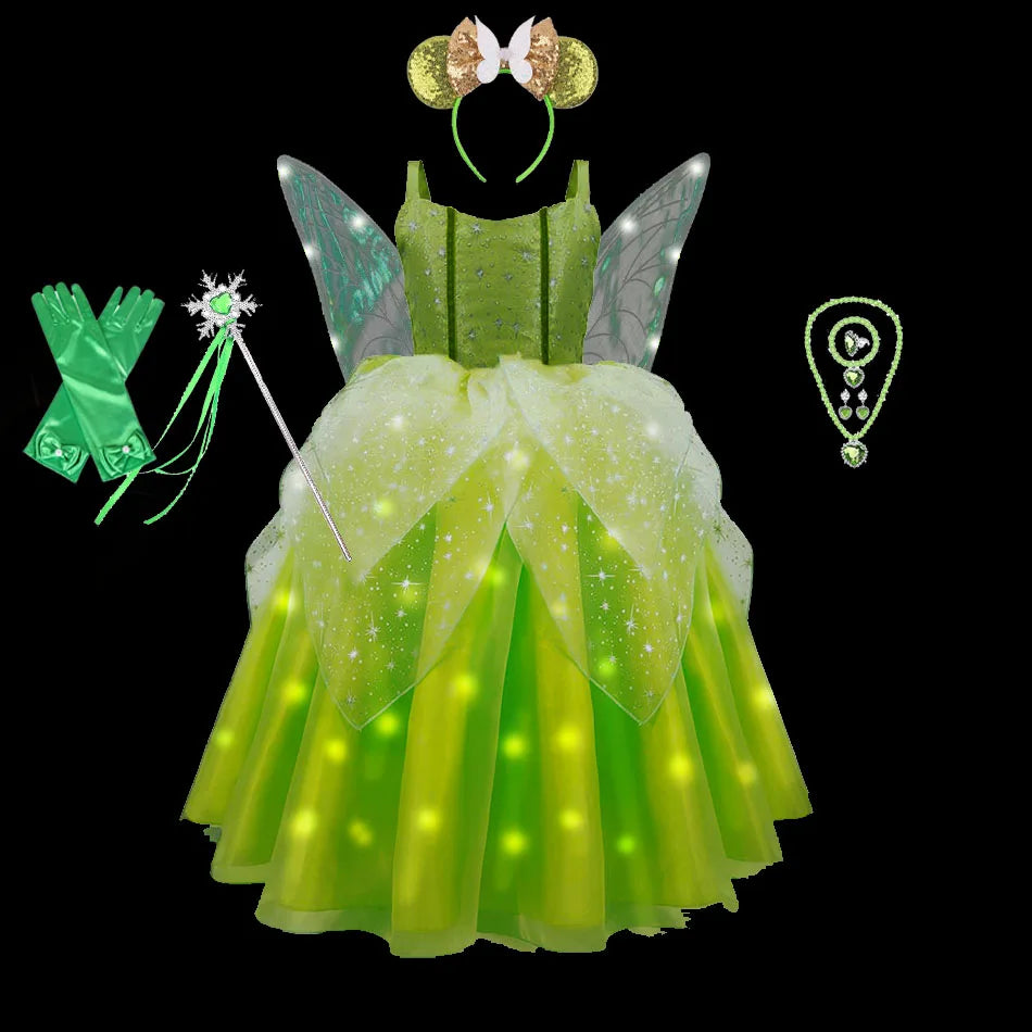 Girls Tinkerbell Fairy Dresses LED Light Up Fairy Princess Costume