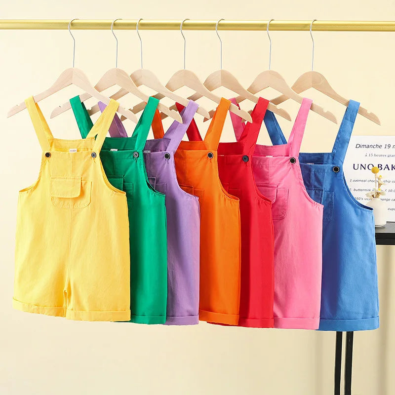 Children's Short Pants Performance Costumes, KinderGarten Candy-Colored Work Pants, Girls' Suspenders Pants, Boys' Short Pants