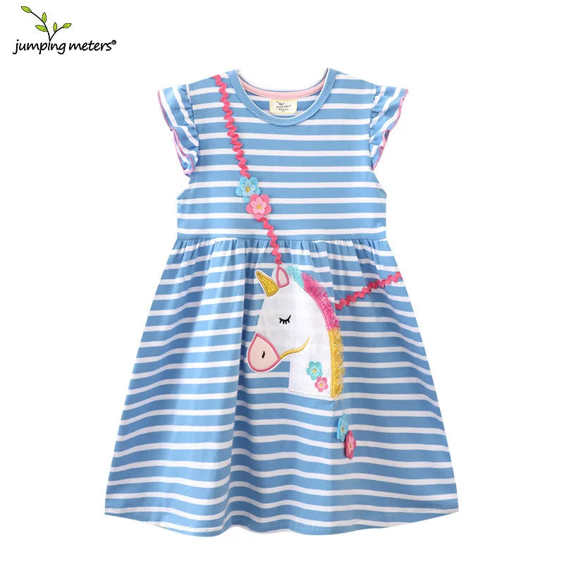 Jumping Meters 2-8T Princess Girls Dresses For Summer Children's Clothing Striped Unicorn Baby Birthday Dresses Kids Costume