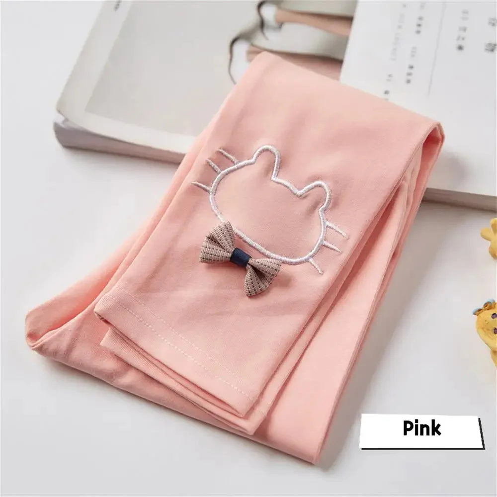 Girls Autumn Clothes Cute Cat Embroidery Girls' Leggings Elastic Spring Thin Warm Girl Pants Children's Clothing Casual Trousers